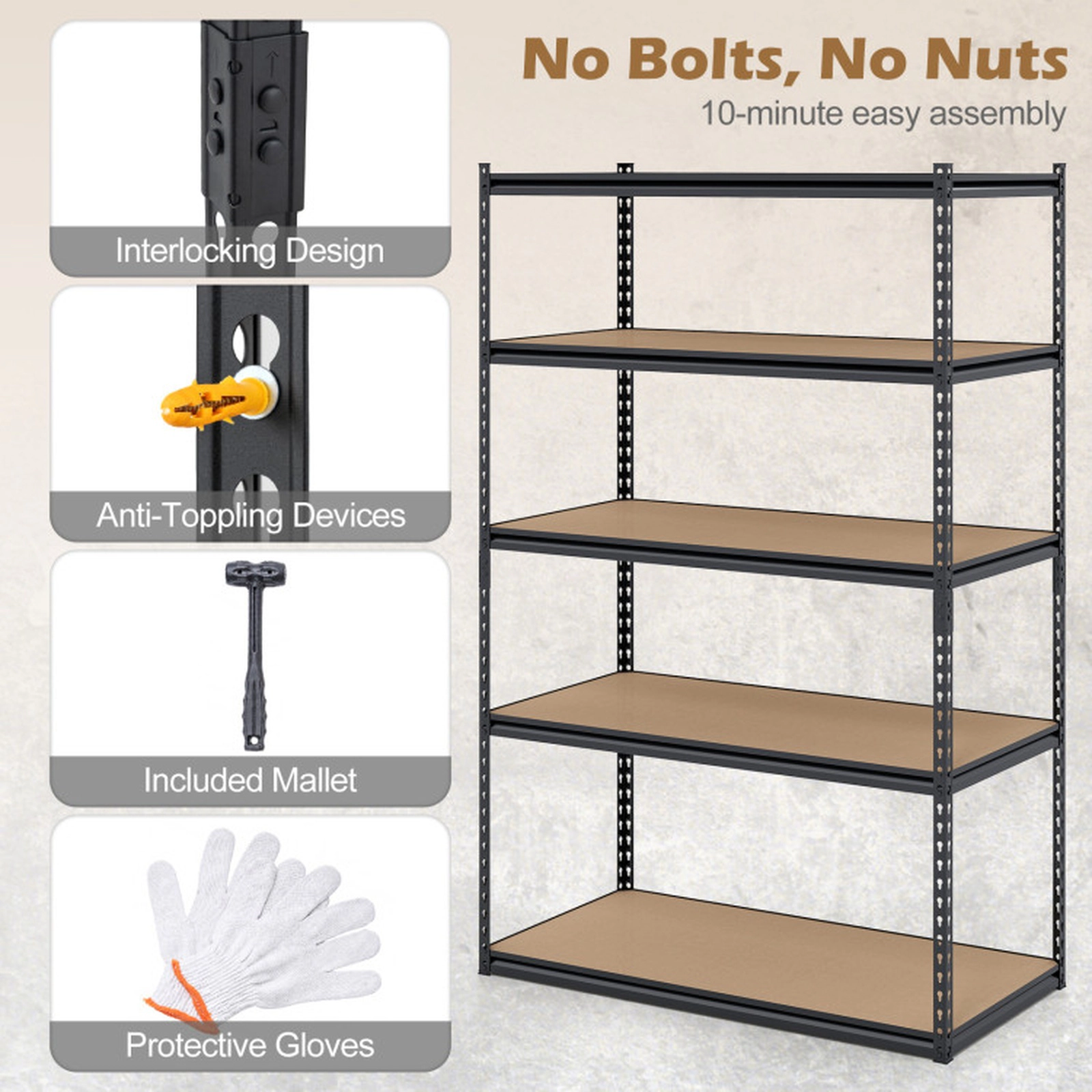 SUGIFT Set of 2 5-Tier 2200-lb Capacity Adjustable Heavy Duty Metal Storage Shelves Shelving Unit