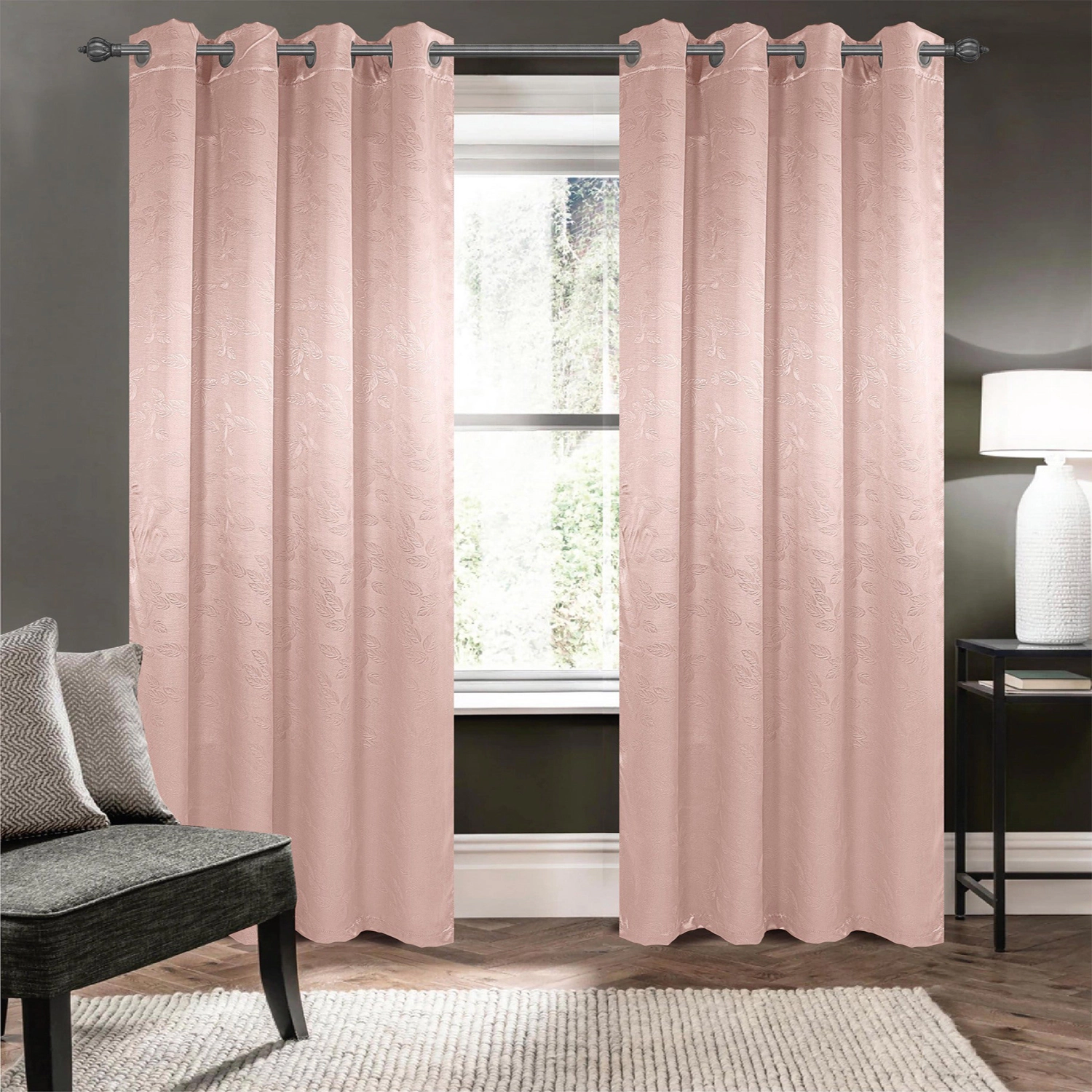 Olivia Gray 100% Polyester 200 GSM Arlo Embossed Blackout Grommet Curtain Panel 54" x 84" Blush