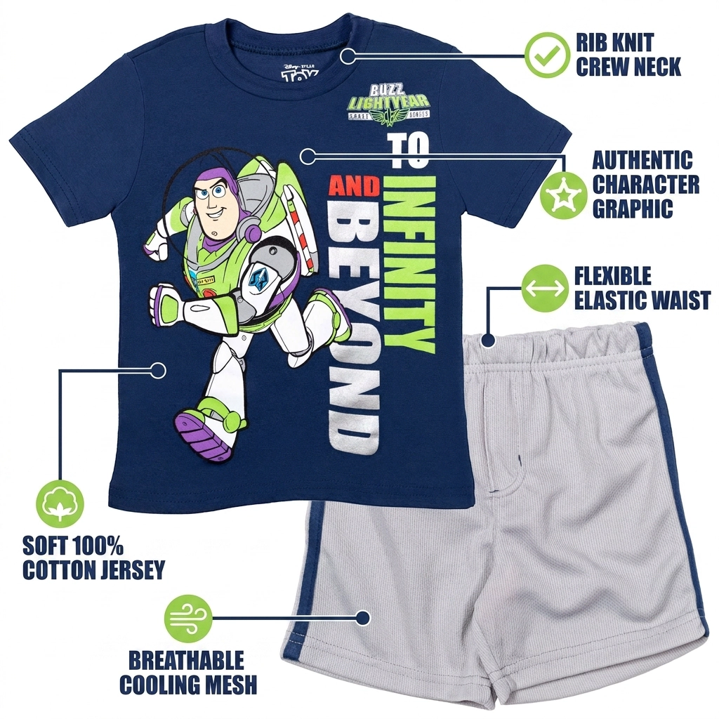 Disney Pixar Boys' Athletic 2-Piece T-Shirt and Mesh Shorts Set