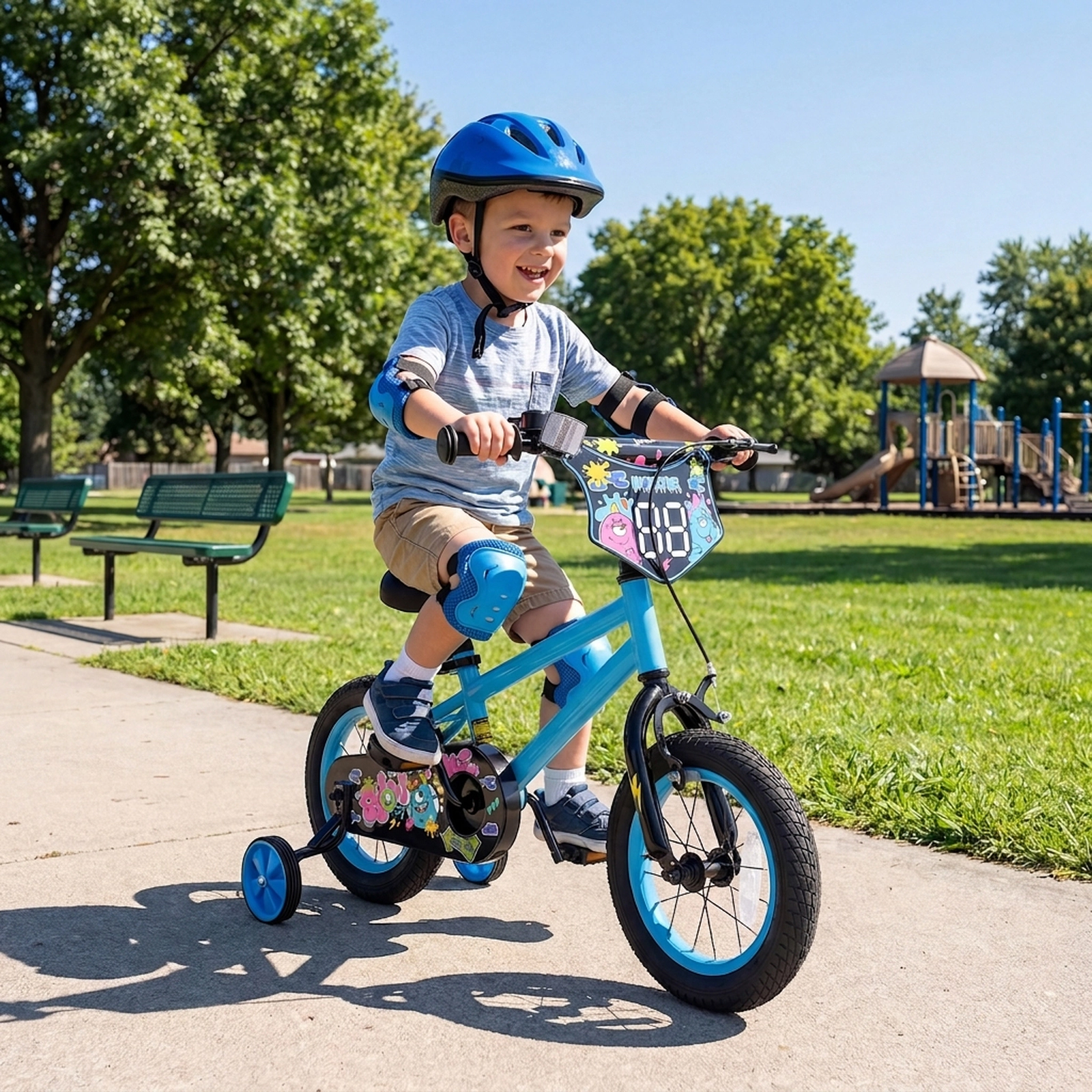 12-in Kids Bike with Detachable Training Wheels Easy-Release Saddle and Custom Number Plate for Ages 3-4 Toddler Bicycle
