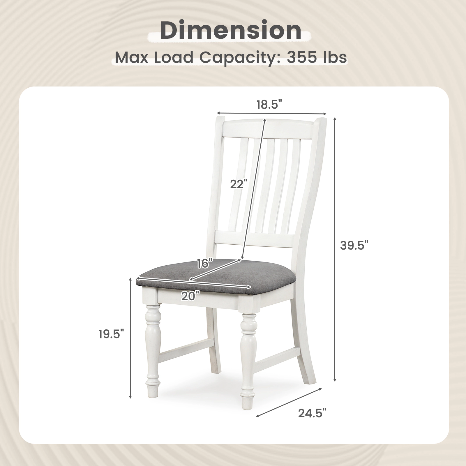 Dining Chairs Set of 2, Tall-Back Kitchen Side Chairs, Solid Wood Legs, White