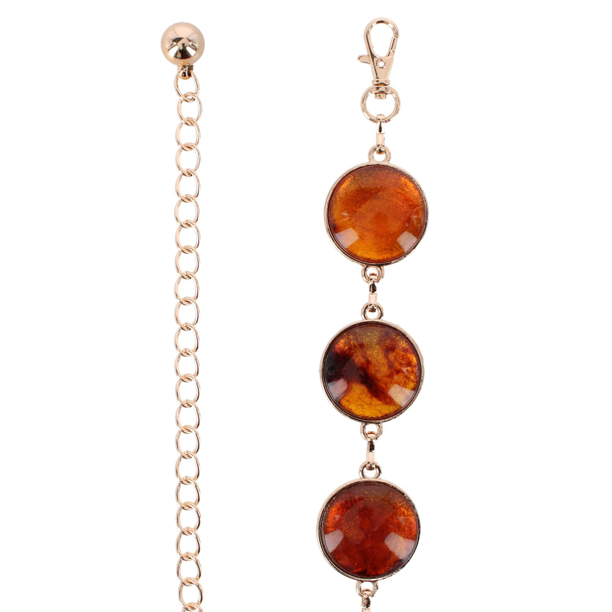 CTM Women's Round Stone Disc Chain Belt Adjustable Boho Waist