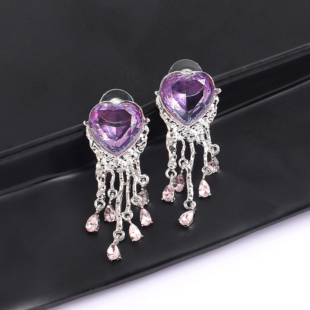SOHI Women's Heart-Stone Drop Earrings