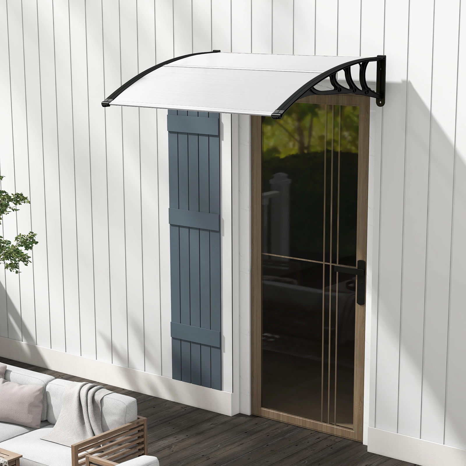 SUGIFT Black 48-in x 40-in Polycarbonate Door Awning Window Canopy Rain Snow Cover with ABS Bracket
