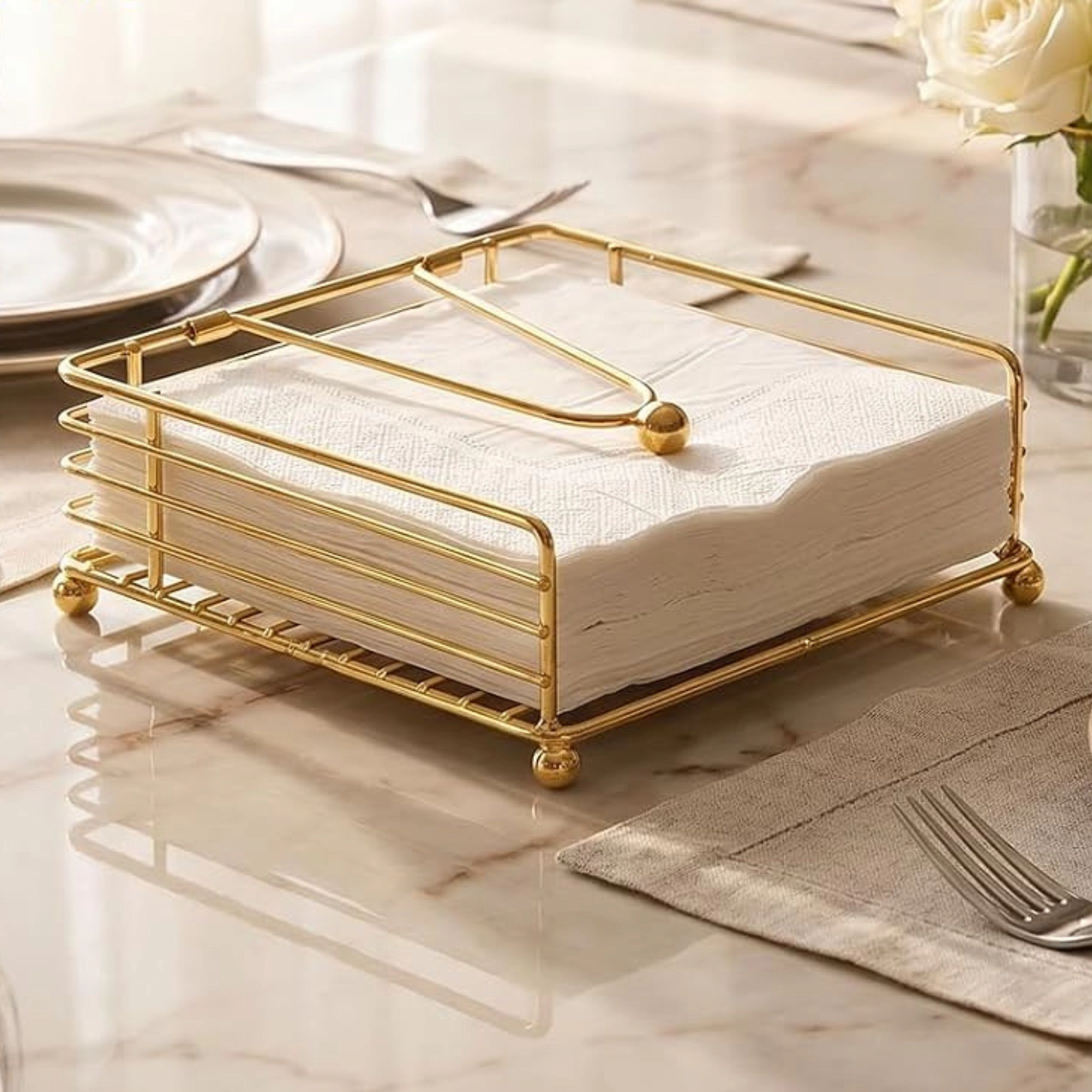 Stock Preferred Gold Iron Napkin Holder with Weighted Arm for Kitchen and Dining Table