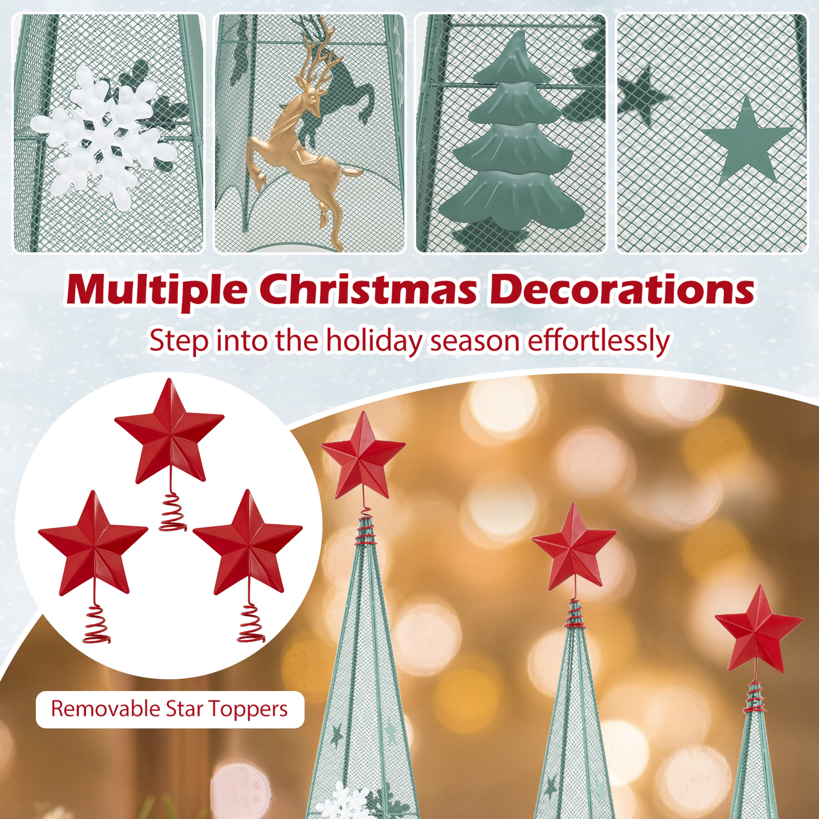 SlickBlue Set of 3 Metal Christmas Trees with Star Toppers