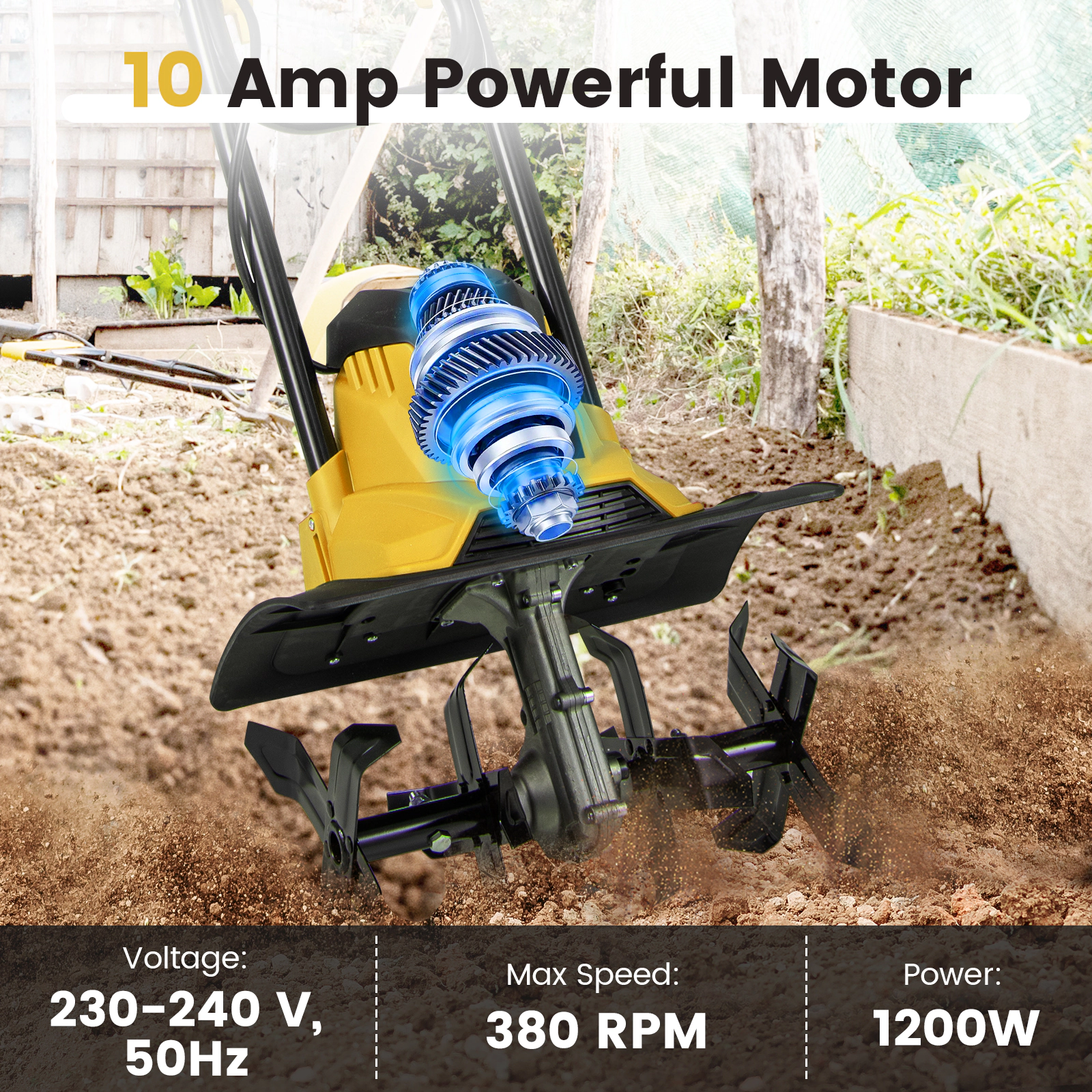 SUGIFT 10-Amp Corded Electric Tiller Cultivator with 14-in Working Width 9-in Depth and Safety Lock