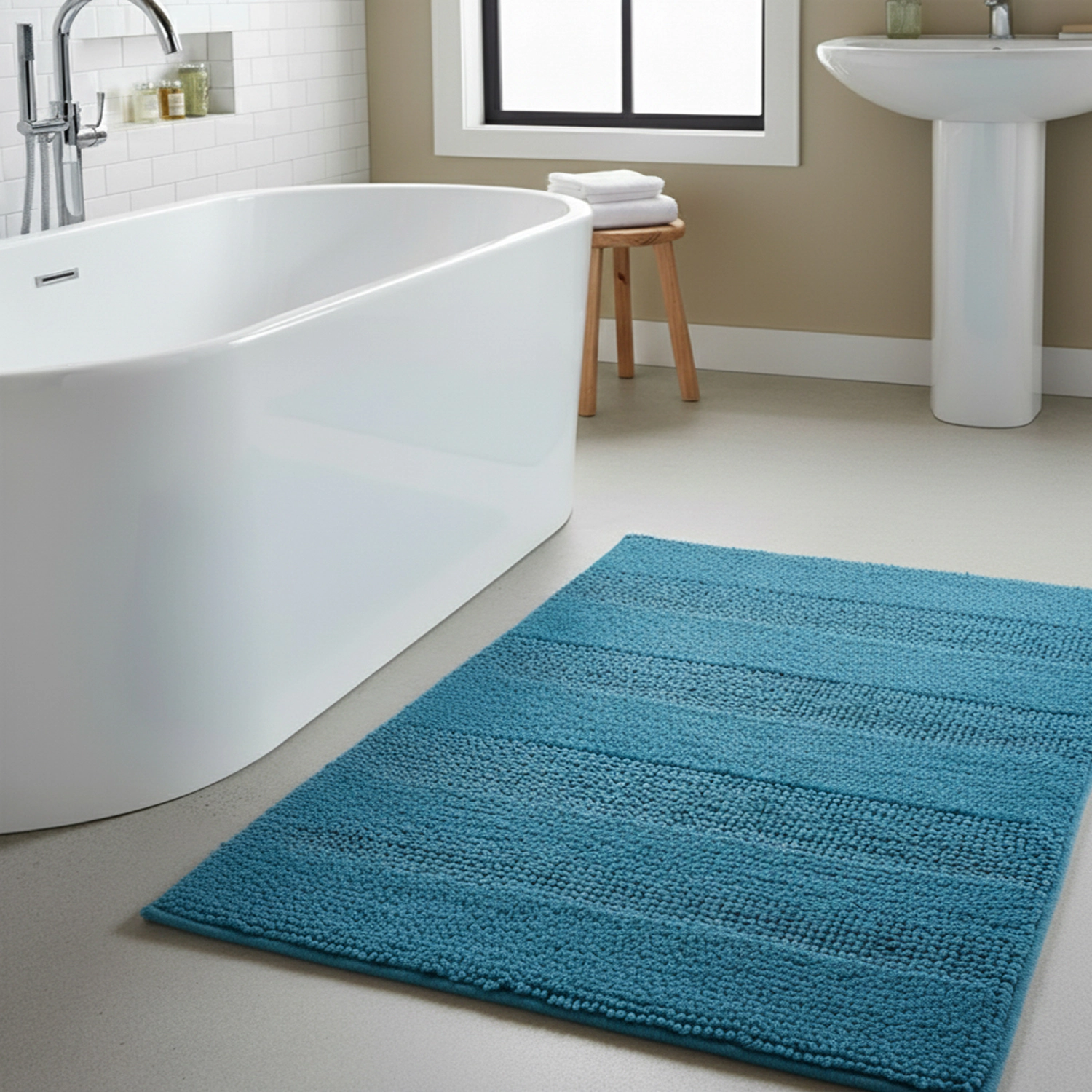Knightsbridge Stylish And Comfortable All Season Traditional Wide Cut Design Cotton Bath Rug 17" X 24" Aqua