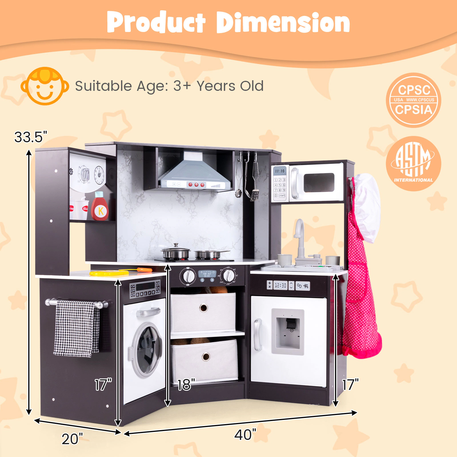Hivvago Wooden Kids Play Kitchen Playset with Realistic Lights and Sounds