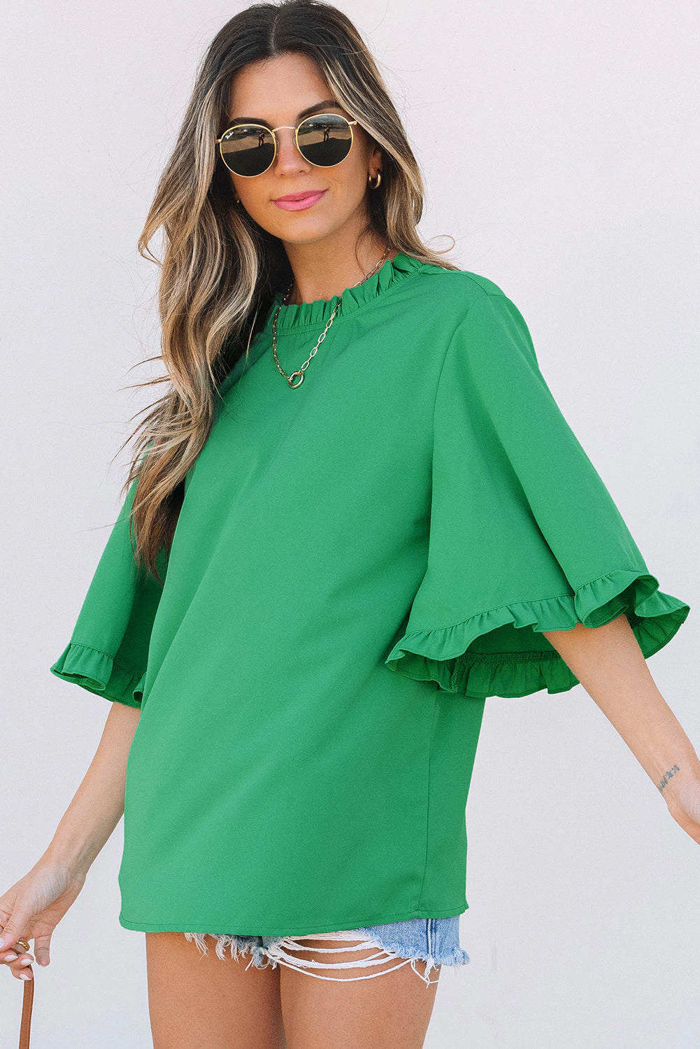 Threaded Pear Women's Holland Frilly Half Sleeve Blouse