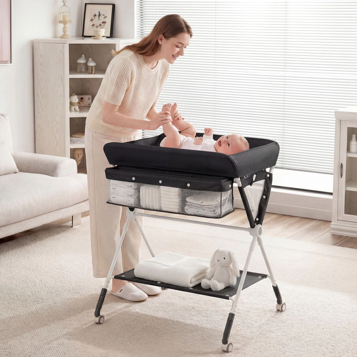 SlickBlue Adjustable Diaper Changing Station with Storage Shelf and Organizer