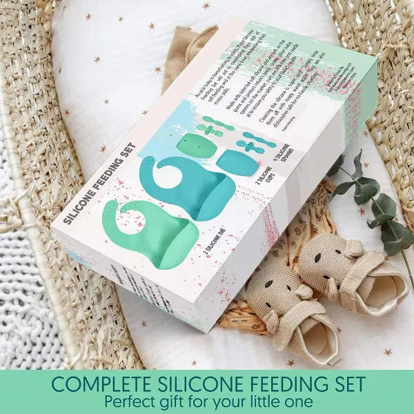 Sperric Baby Silicone Feeding Set 8-Piece - Led Weaning Utensils, Bibs, Infant Cups Toddlers