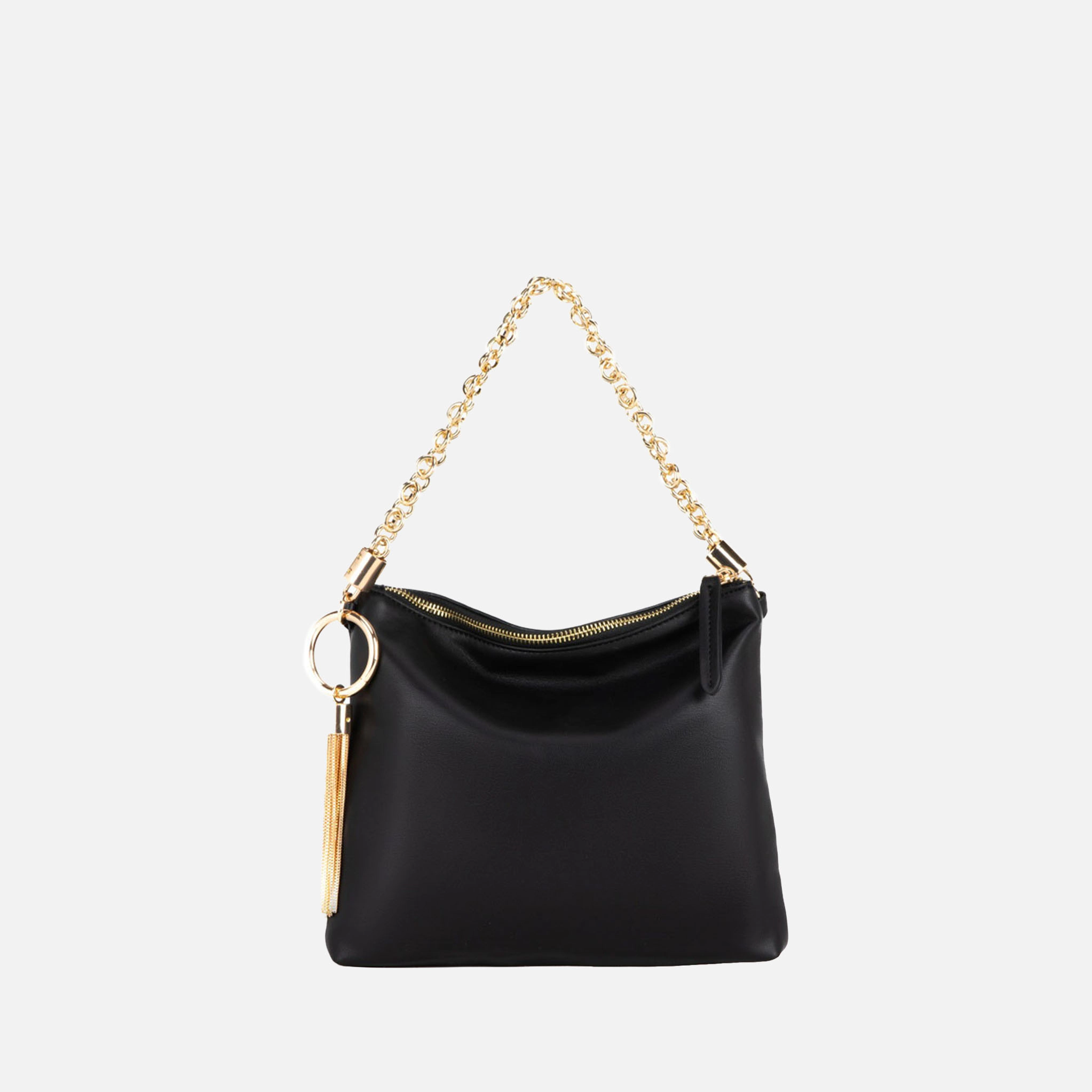 MKF Collection by Mia K Faux Leather Shoulder Bag with Gold Chain and Tassel
