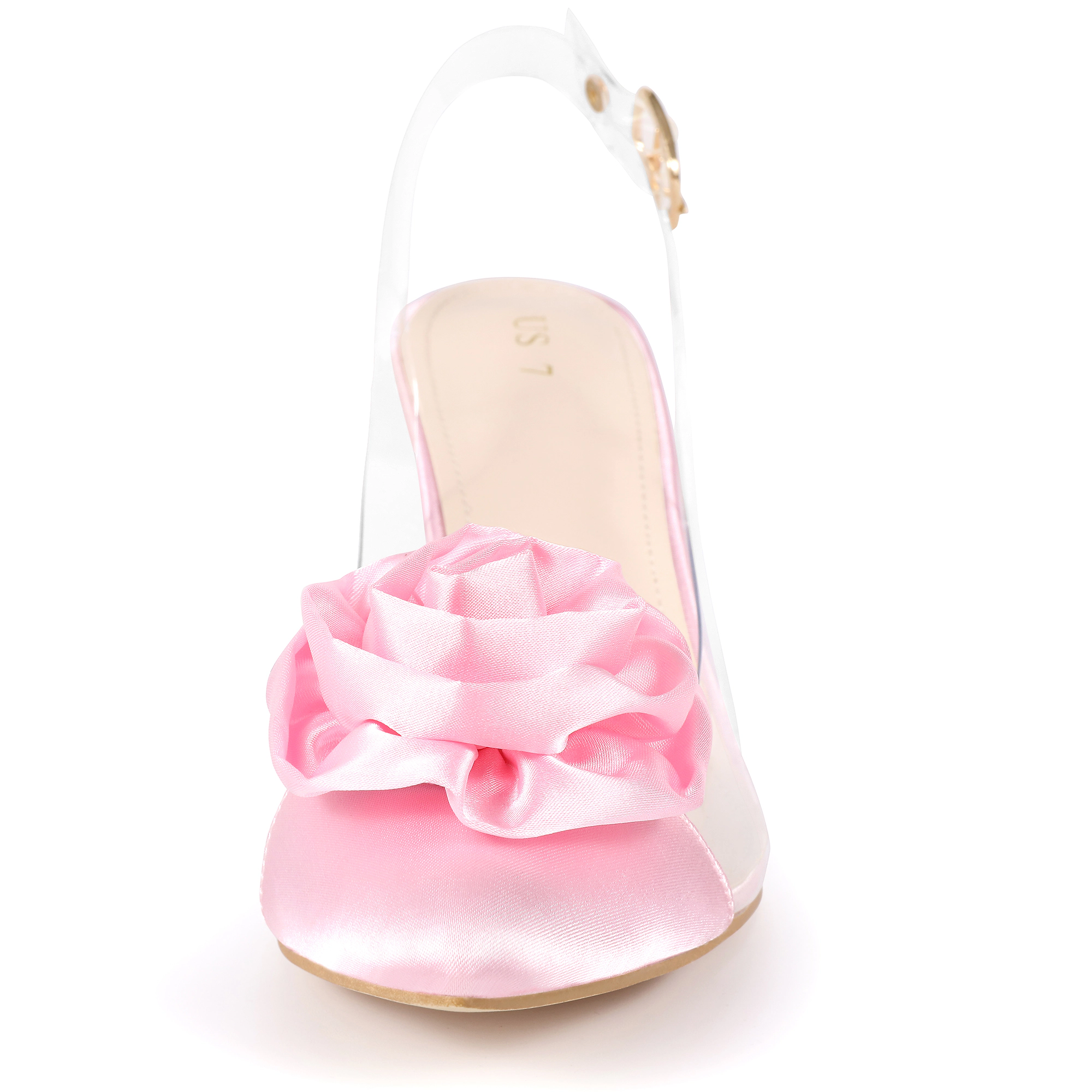 BLISSFUL STEP Women's Clear Flower Pointed Toe Stiletto Heel Slingback Sandals