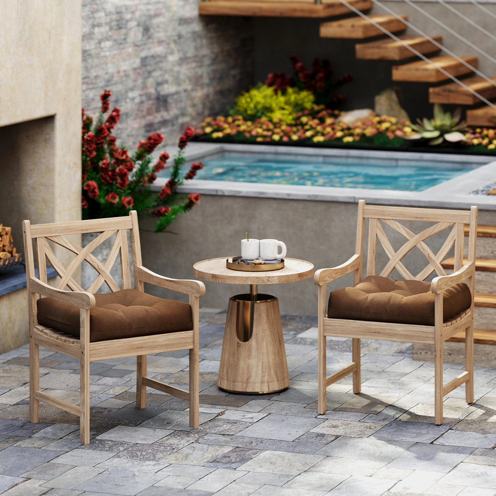 SlickBlue Square Patio Furniture Seat Cushions with Cotton Filling