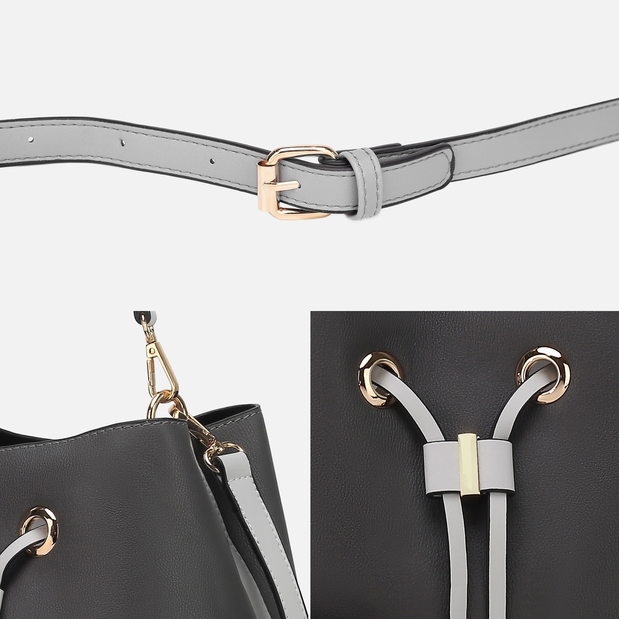 Mia K Collection Candice Color Block Vegan Leather Bucket Bag with Matching Wallet