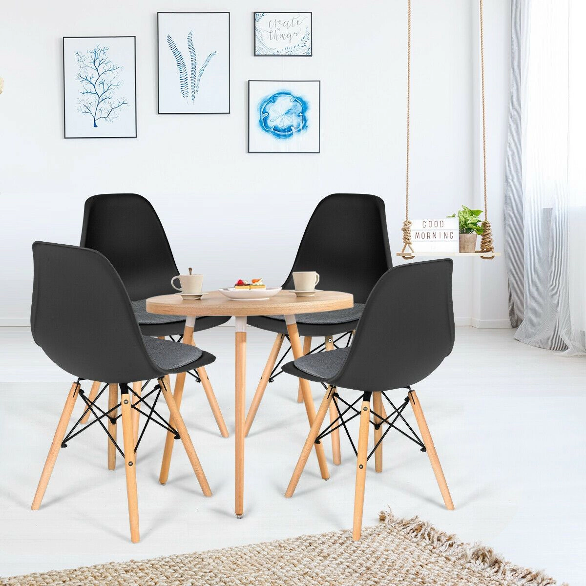 SlickBlue Unisex Set of 4 Modern Dining Chairs with Beech Wood Legs
