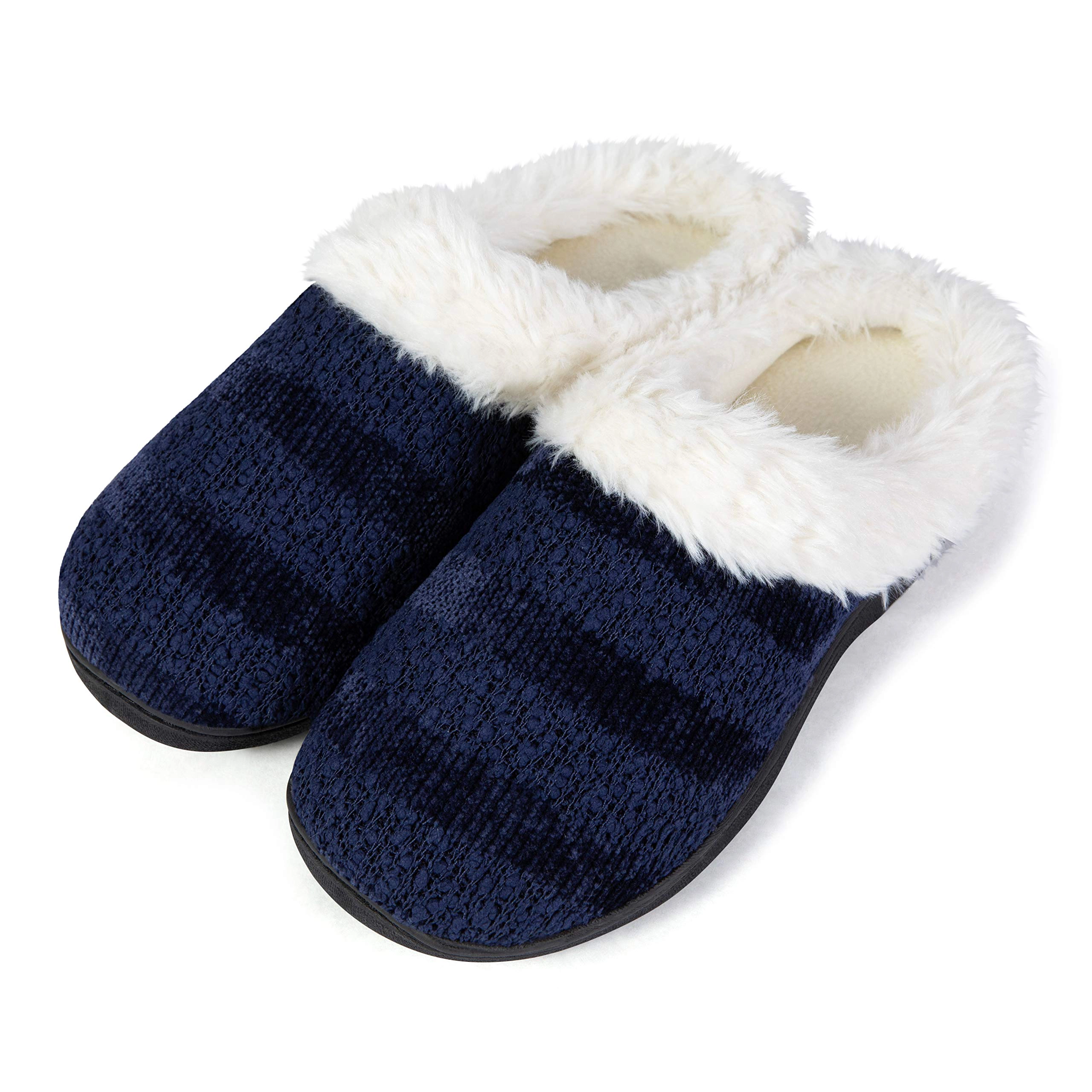 Roxoni Women’s Cozy Memory Foam Slippers – Warm Faux Fur with Anti-Skid Indoor/Outdoor Sole