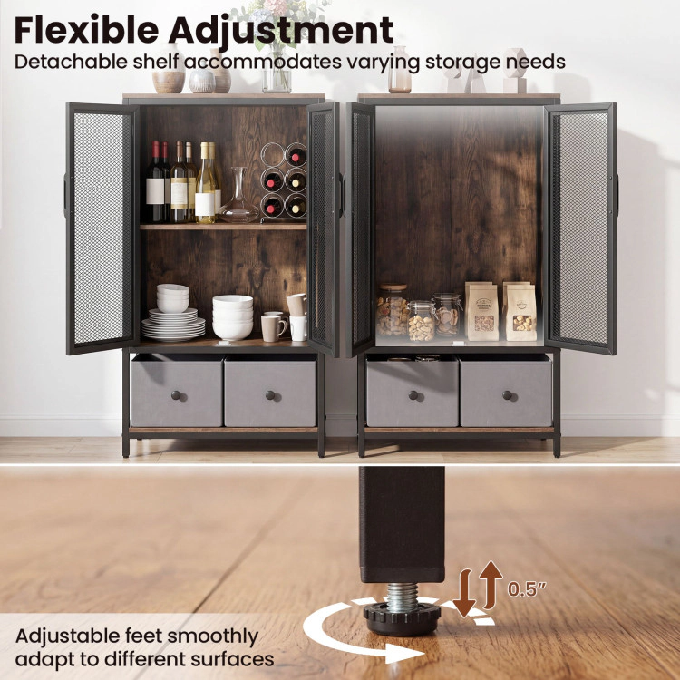 Hivvago Industrial Coffee Bar Cabinet With 2-Tier Storage Compartment