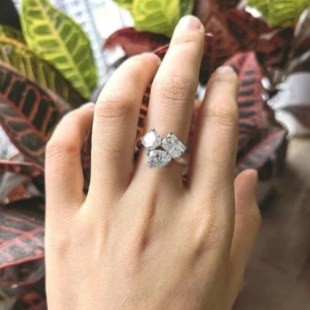 Wardrobe Whimsy Three Stone Mixed Cut Cubic Zirconia Engagement Ring for Women