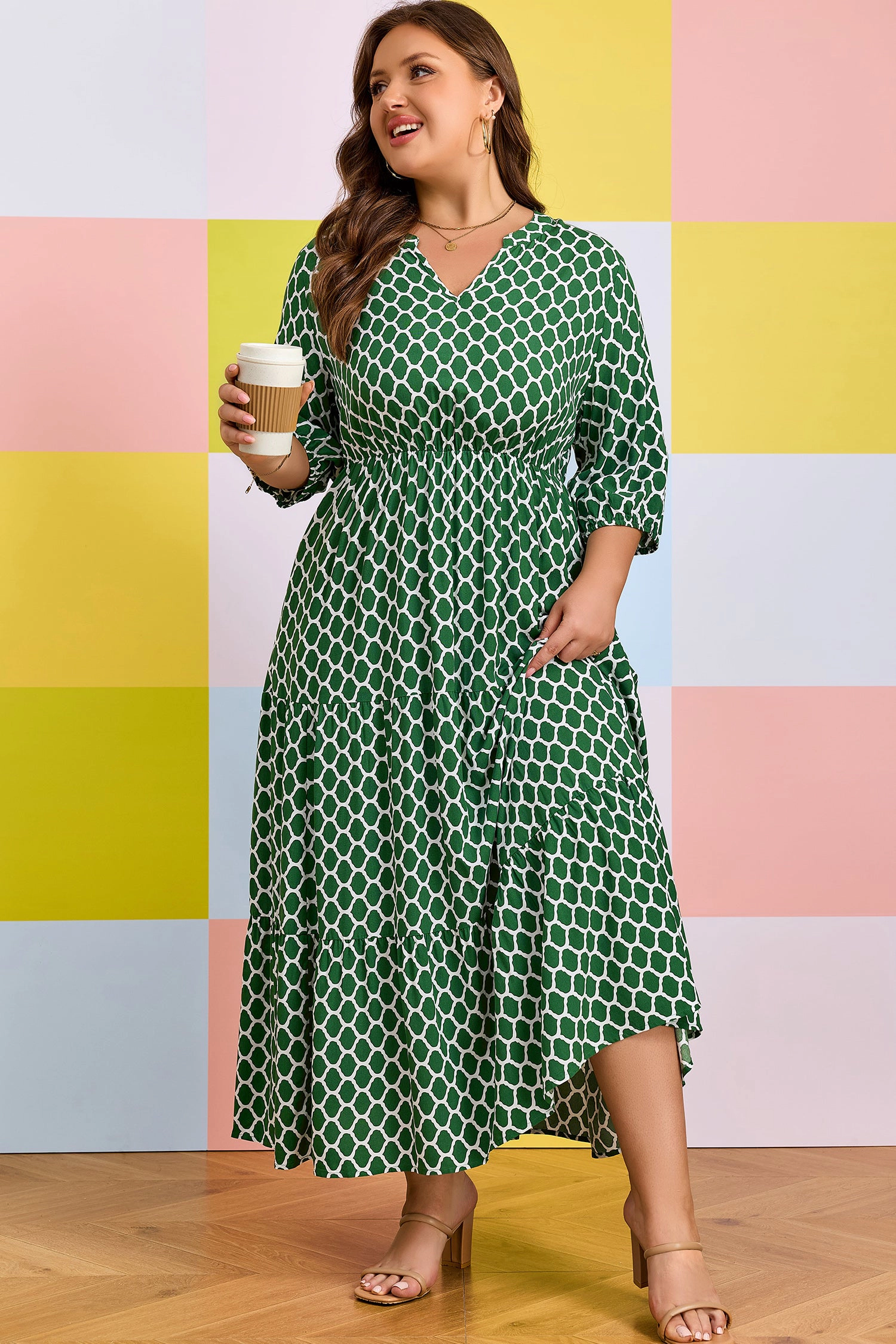 Threaded Pear Johanna Ruffle Hem Casual PLUS Dress