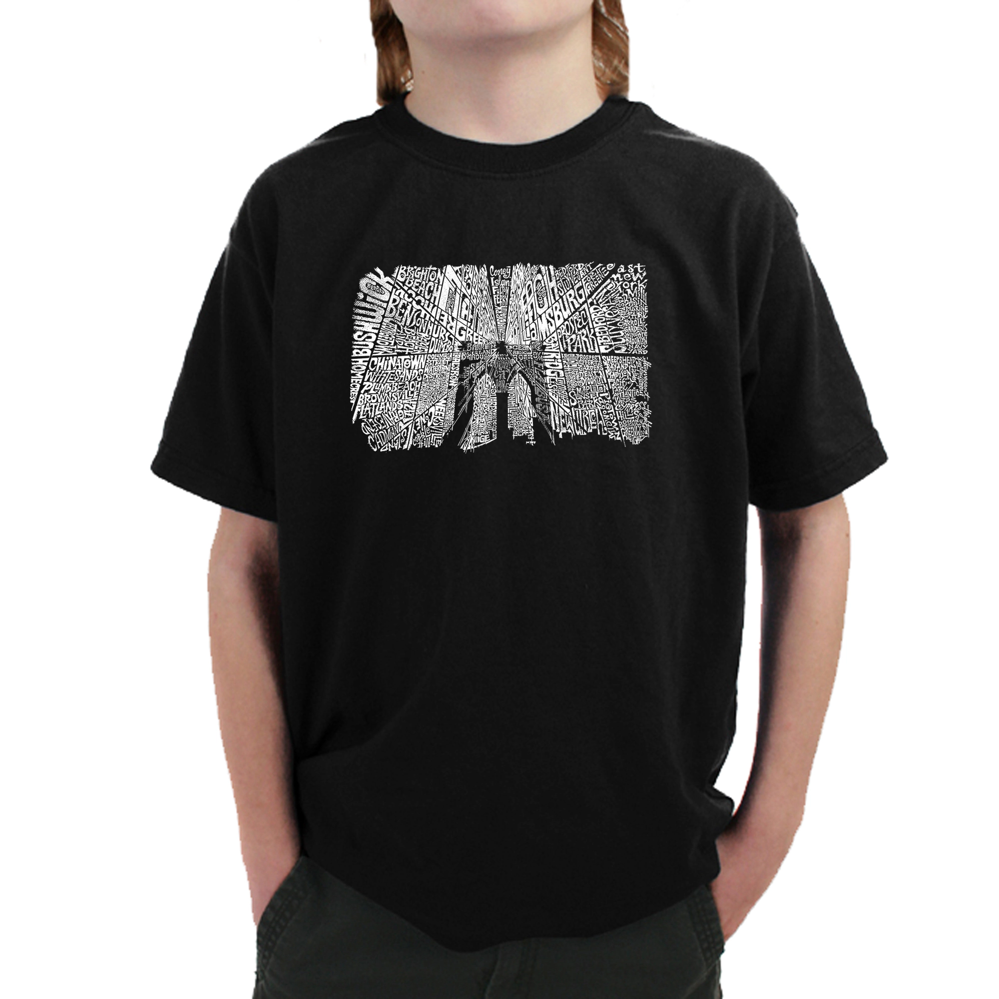 LA Pop Art Boy's Word T-Shirt - Brooklyn Bridge
