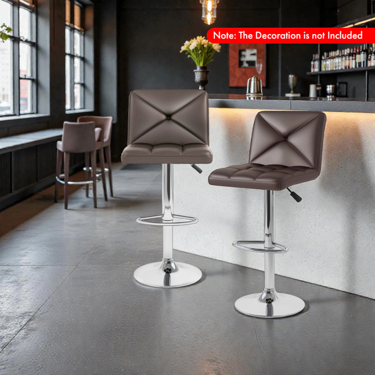 Hivvago Set of 2 Adjustable Height Bar Stools with Backrest and PU Leather Upholstery