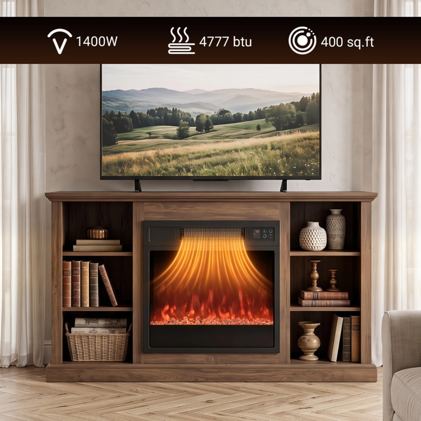 SUGIFT 18-Inch Electric Fireplace Insert with Remote Control and 9 Flame Colors Black