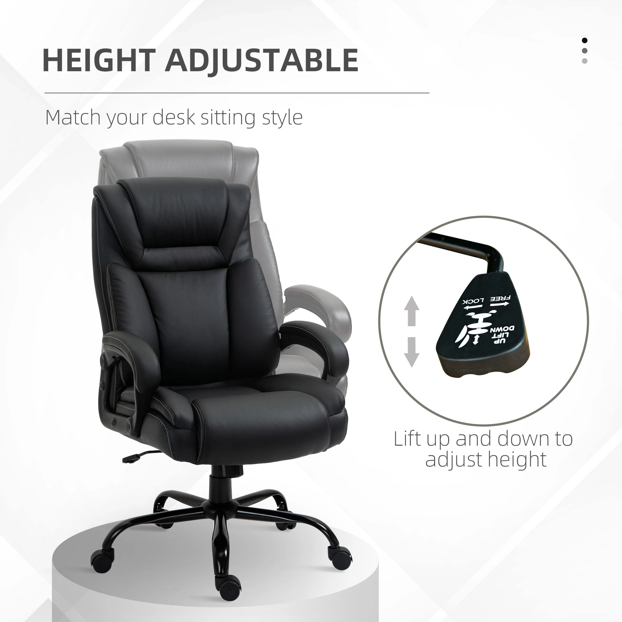 Platinum-Level Office Chairs Big and Tall Ergonomic Executive Office Chair 400 lb Capacity With Wide PU Leather Seat