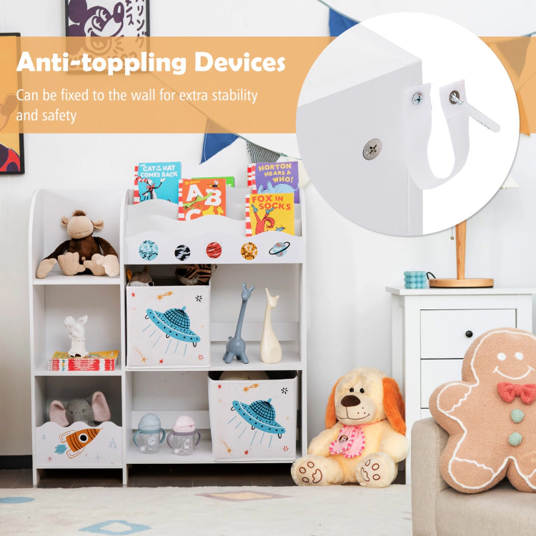 Hivvago Wooden Kids Toy And Book Storage Cabinet With Storage Bins