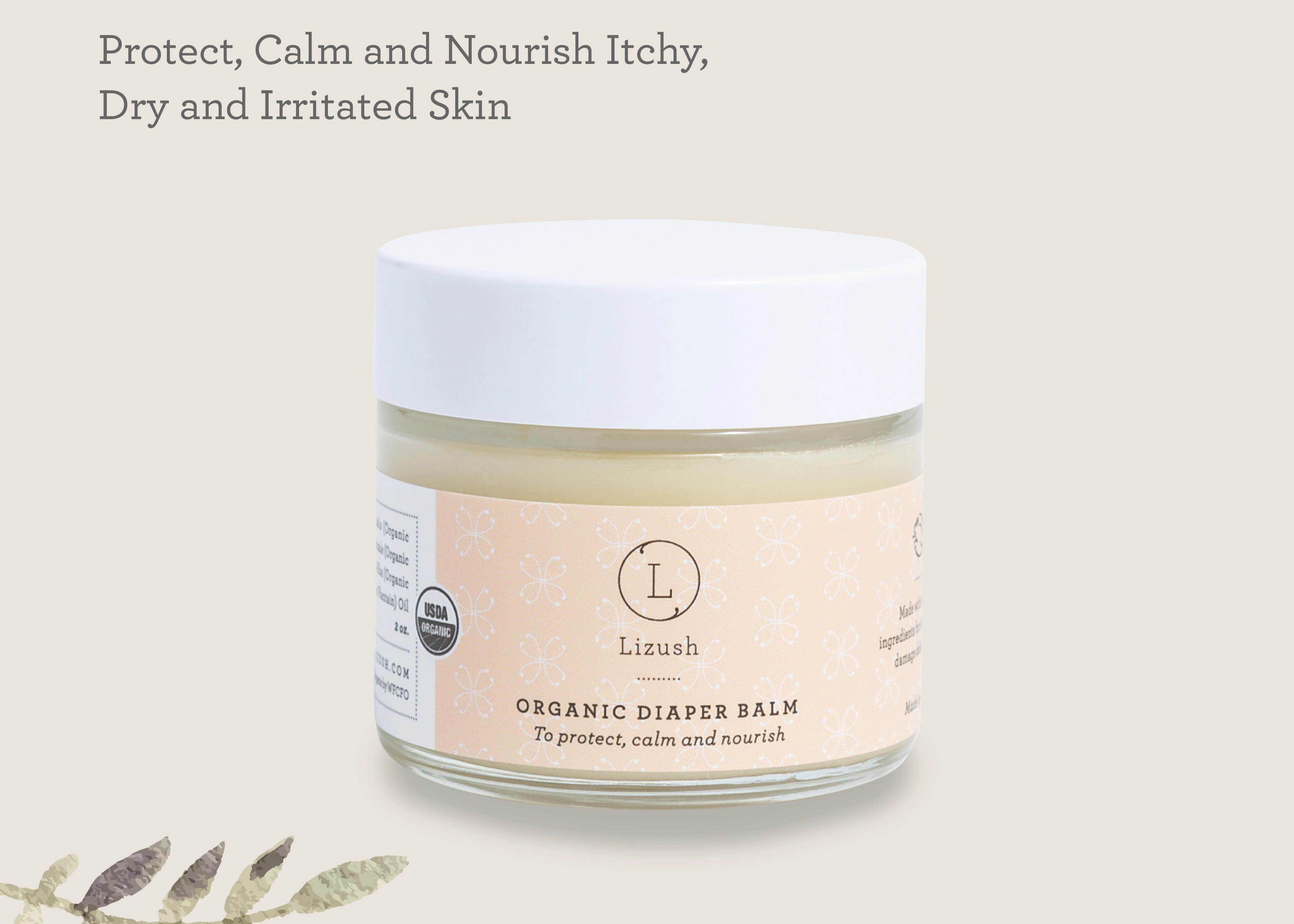 Lizush Organic Diaper Balm - USDA Organic, Soothing Diaper Rash Relief 2 oz