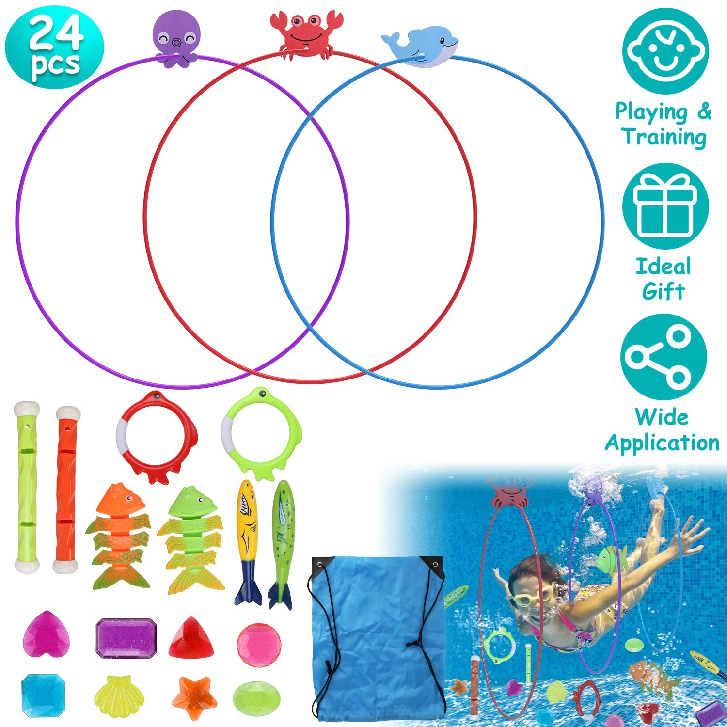 GBruno 24-Piece Swimming Pool Diving Toy Set