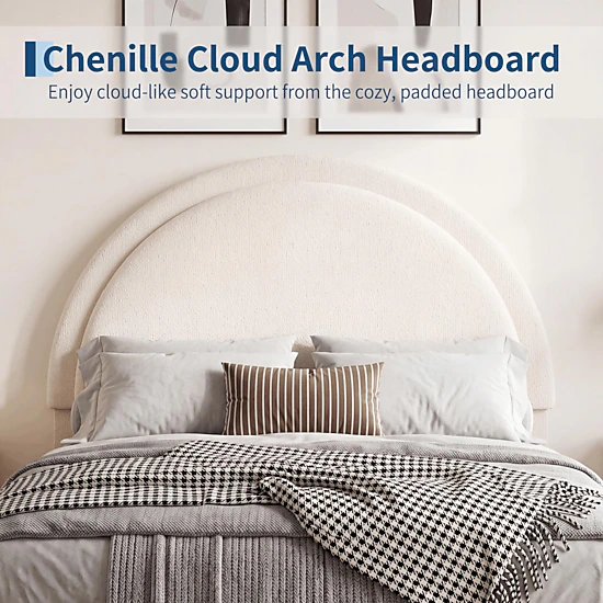 Chenille Upholstered Platform Bed with Curved Headboard, Footboard ...