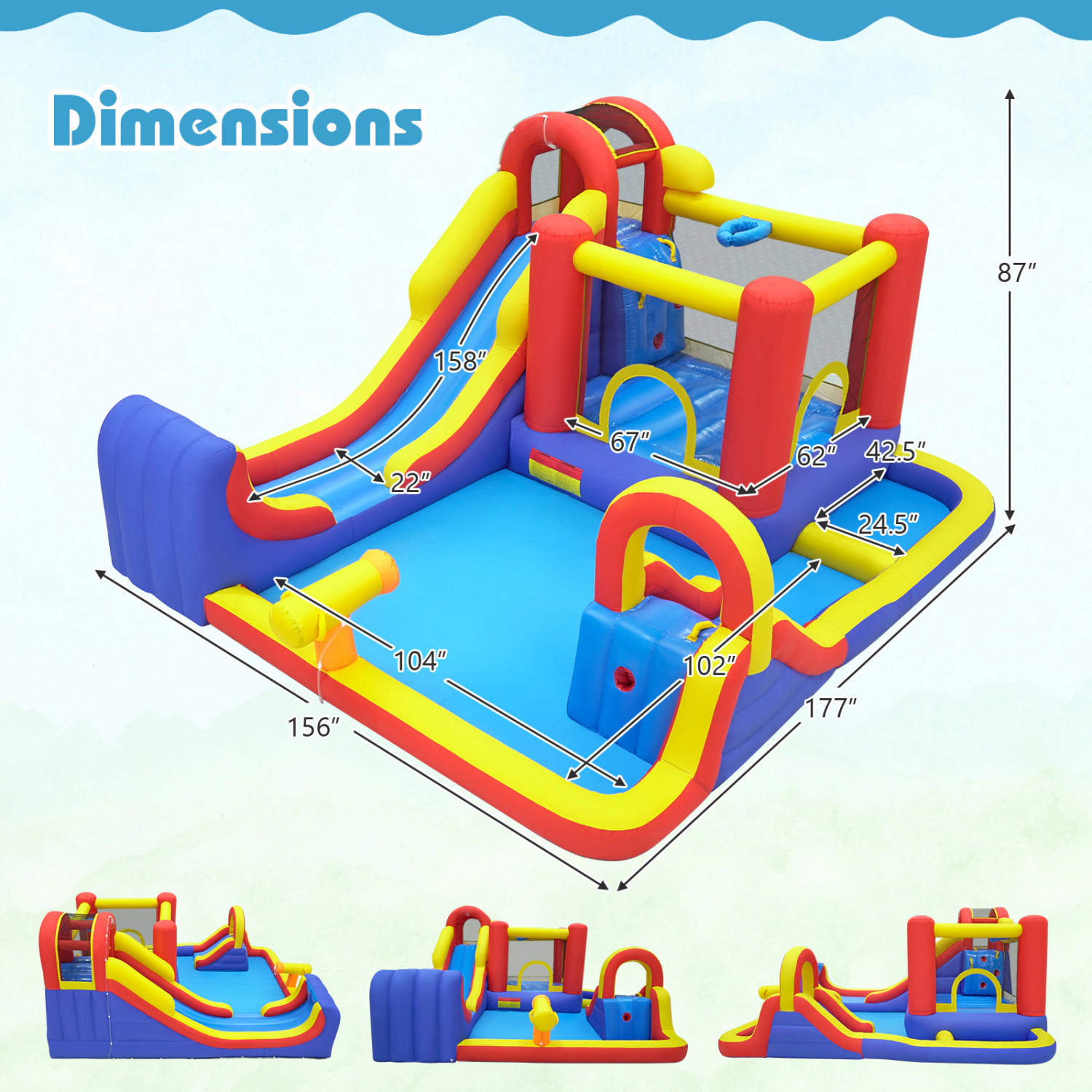 LJG Kids 7-in-1 Outdoor Bounce House with Dual Slides (without Blower)