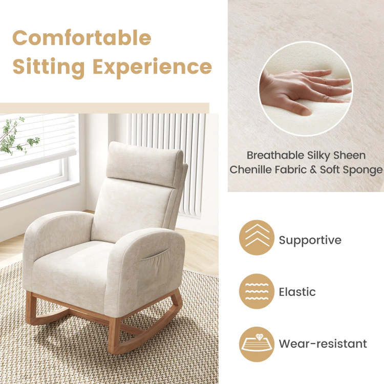 Hivvago Upholstered Chenille Rocking Armchair with Solid Rubber Wood Base for Nursery