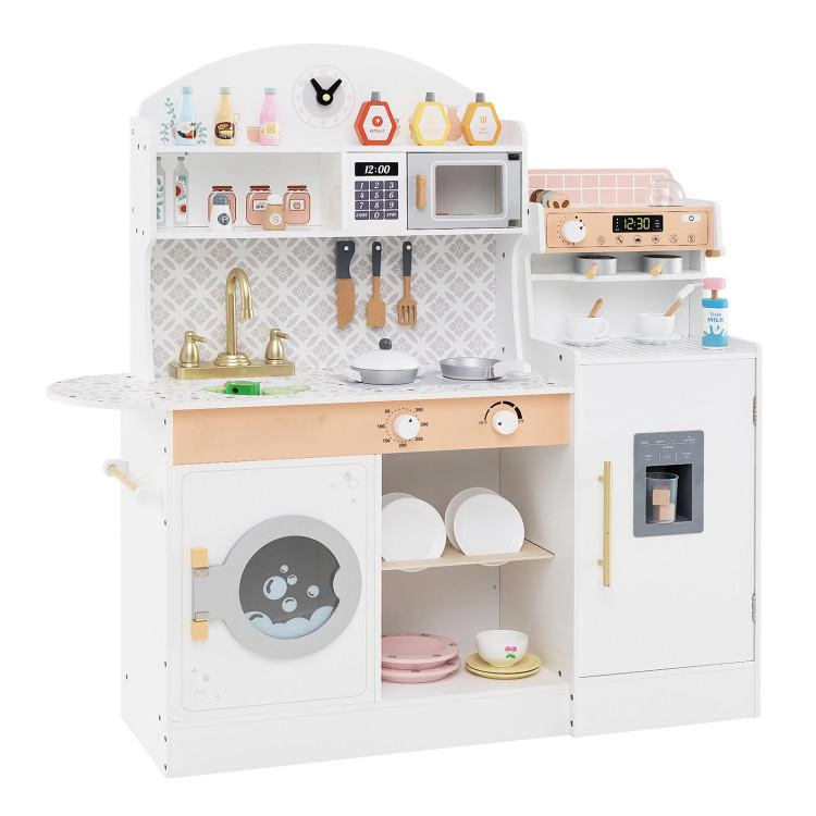 SUGIFT Wooden Kids Play Kitchen Set with Coffee Makers and 27 Accessories 42 x 12 x 41-in Playset Ages 3+ White