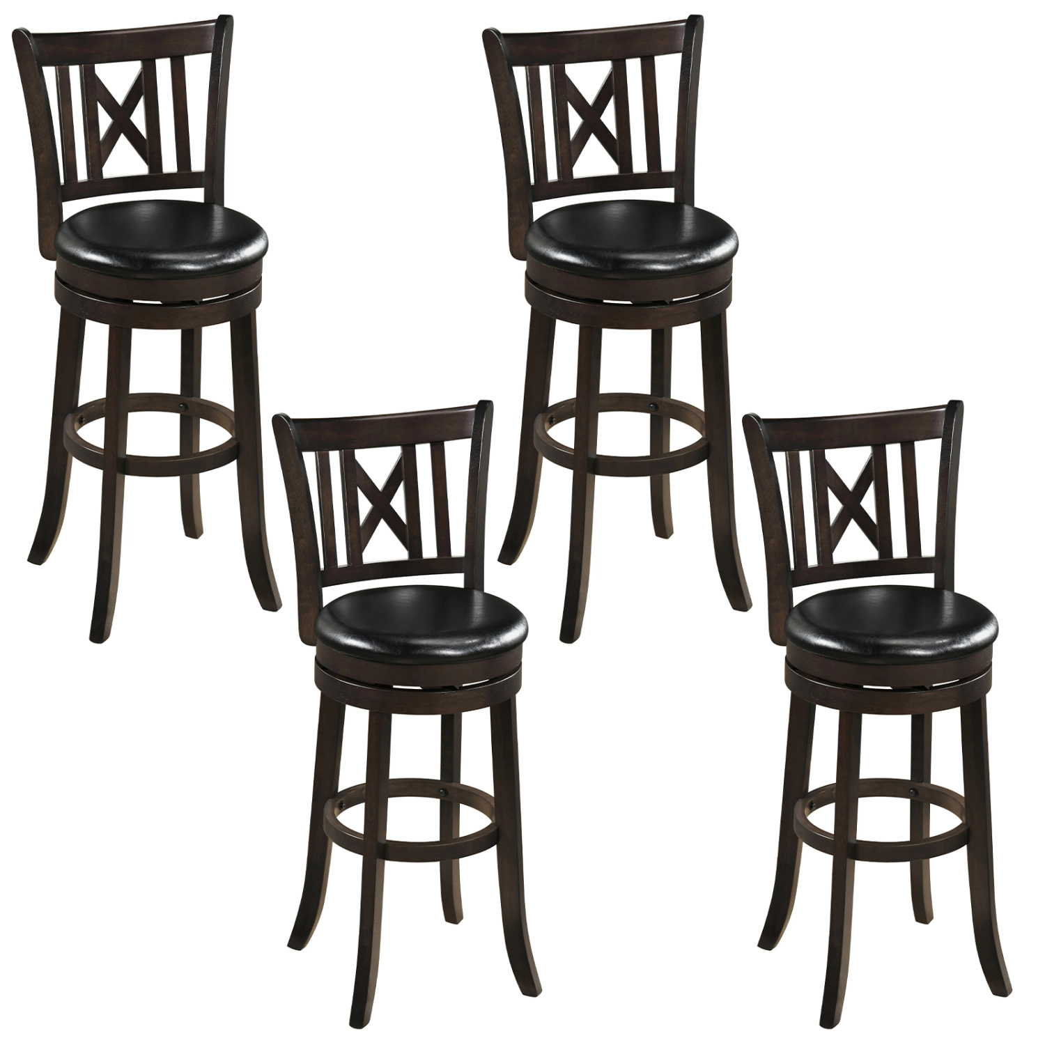 LJG Set of Bar Stools Swivel Bar Chairs with Hollowed Backrest and Footrest