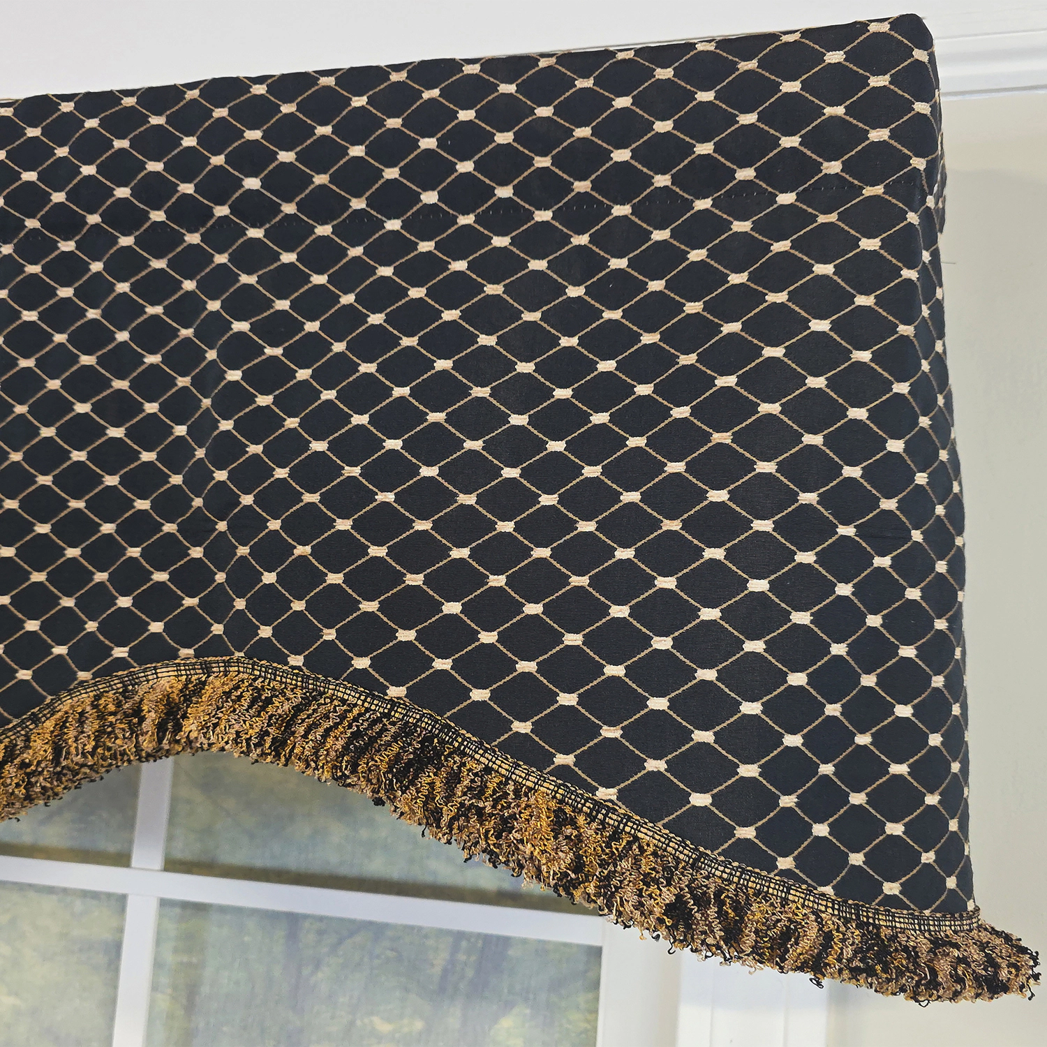 RLF Home 100% Cotton Passat Trimmed Cornice Lined Window Valance 50" x 17" Black