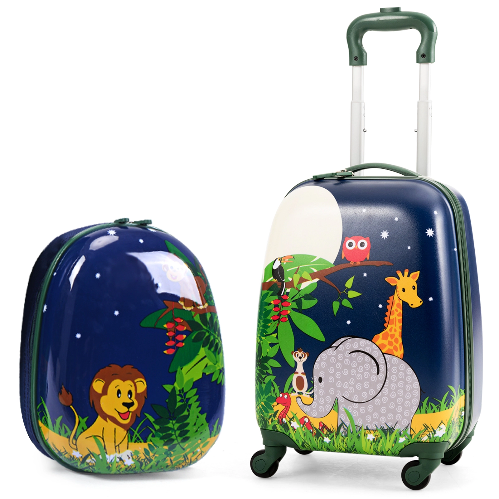 SUGIFT Kids 2-Piece ABS Hardshell 16-in Rolling Carry-On Suitcase 12-in Backpack School Luggage Set 4 Wheels Navy