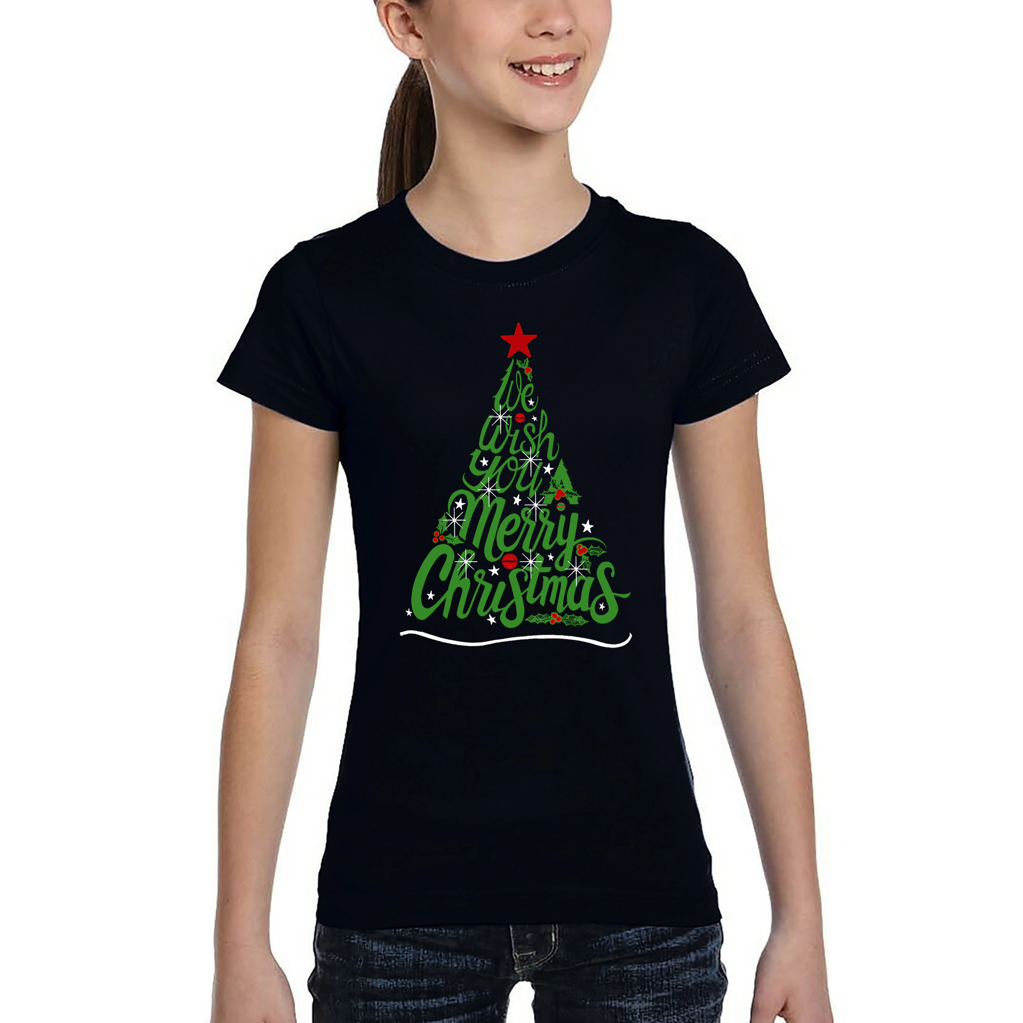 LA Pop Art Girls Word T-Shirt - We Wish You A Merry Christmas