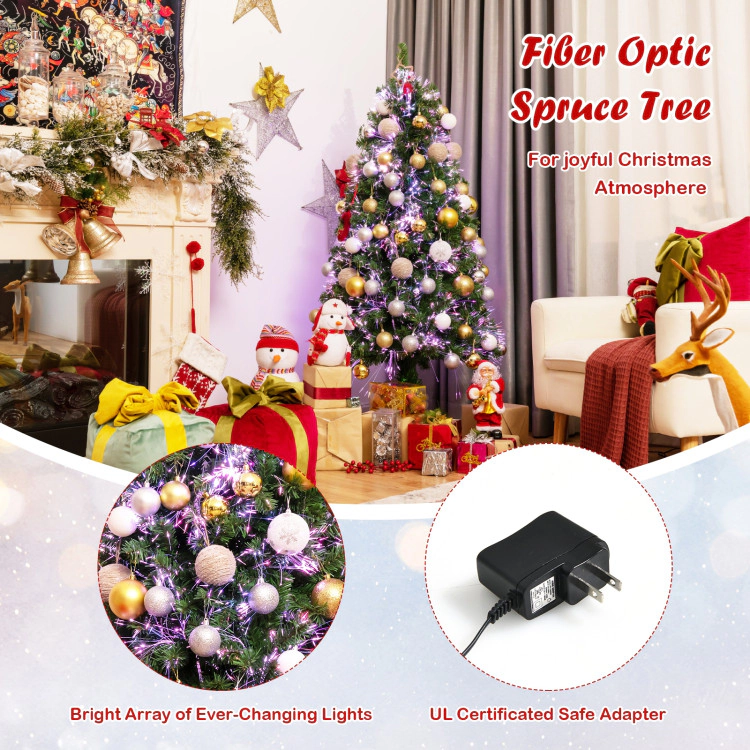 SUGIFT 5-ft Pre-Lit Fiber Optic Spruce Artificial Christmas Tree with 449 Branch Tips 2.5-ft W Green