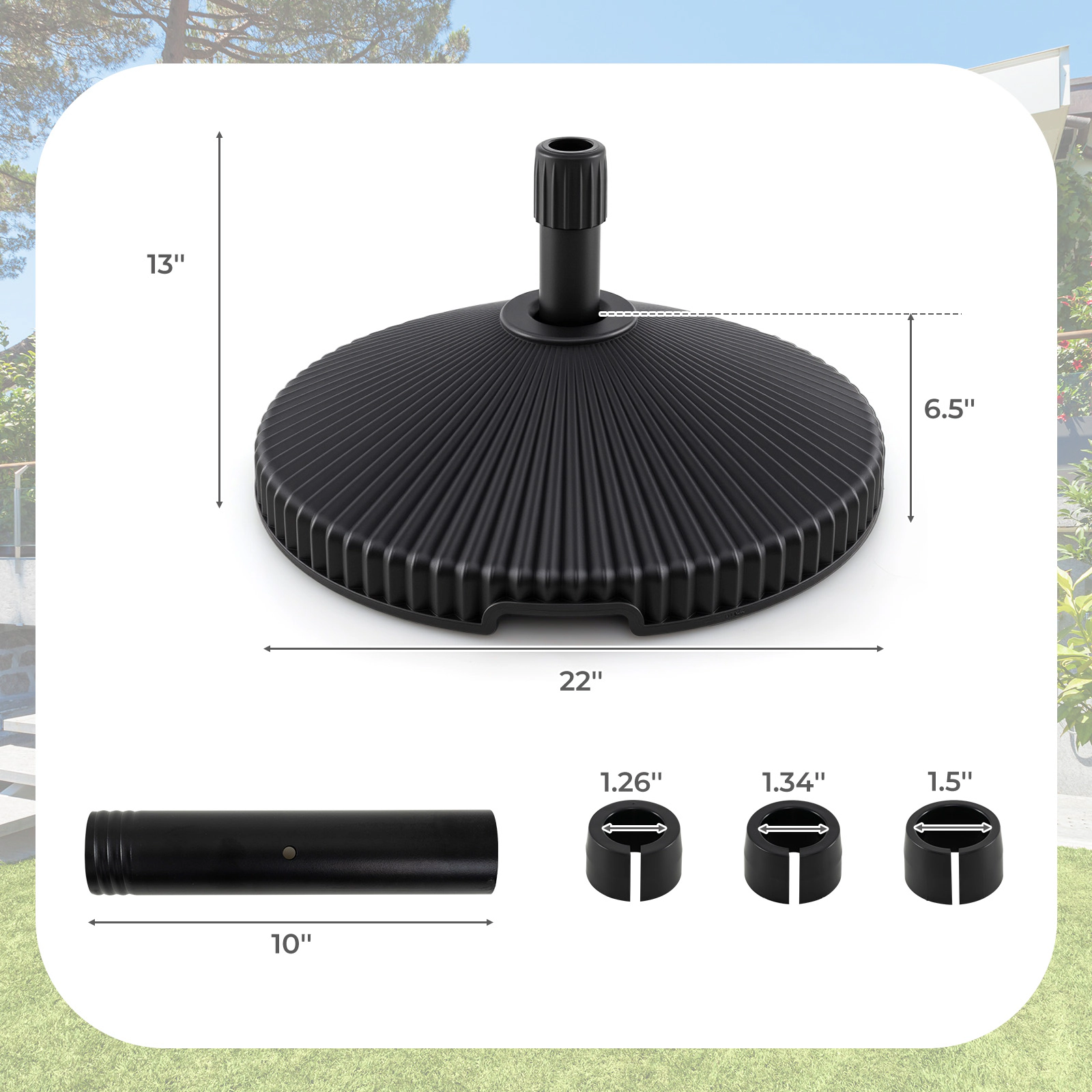 Slickblue Fillable Patio Umbrella Base with Metal Holder and 3 Adapters Black