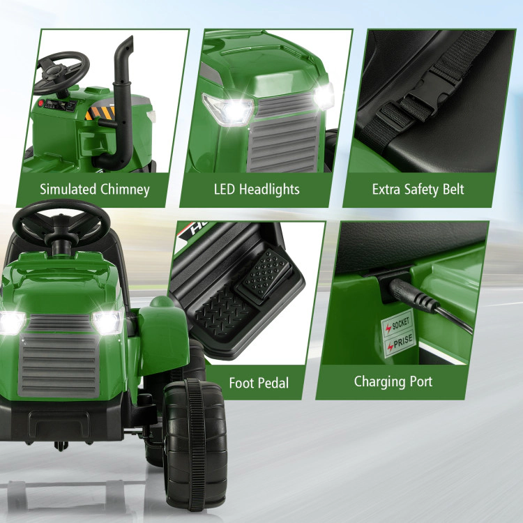 Hivvago 12V Kids Ride On Tractor with Trailer and Remote Control