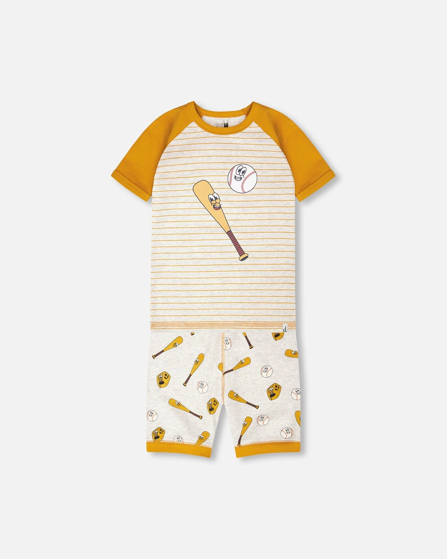 Deux par Boys Organic Cotton Baseball Print T-Shirt and Shorts Two-Piece Pyjama Set