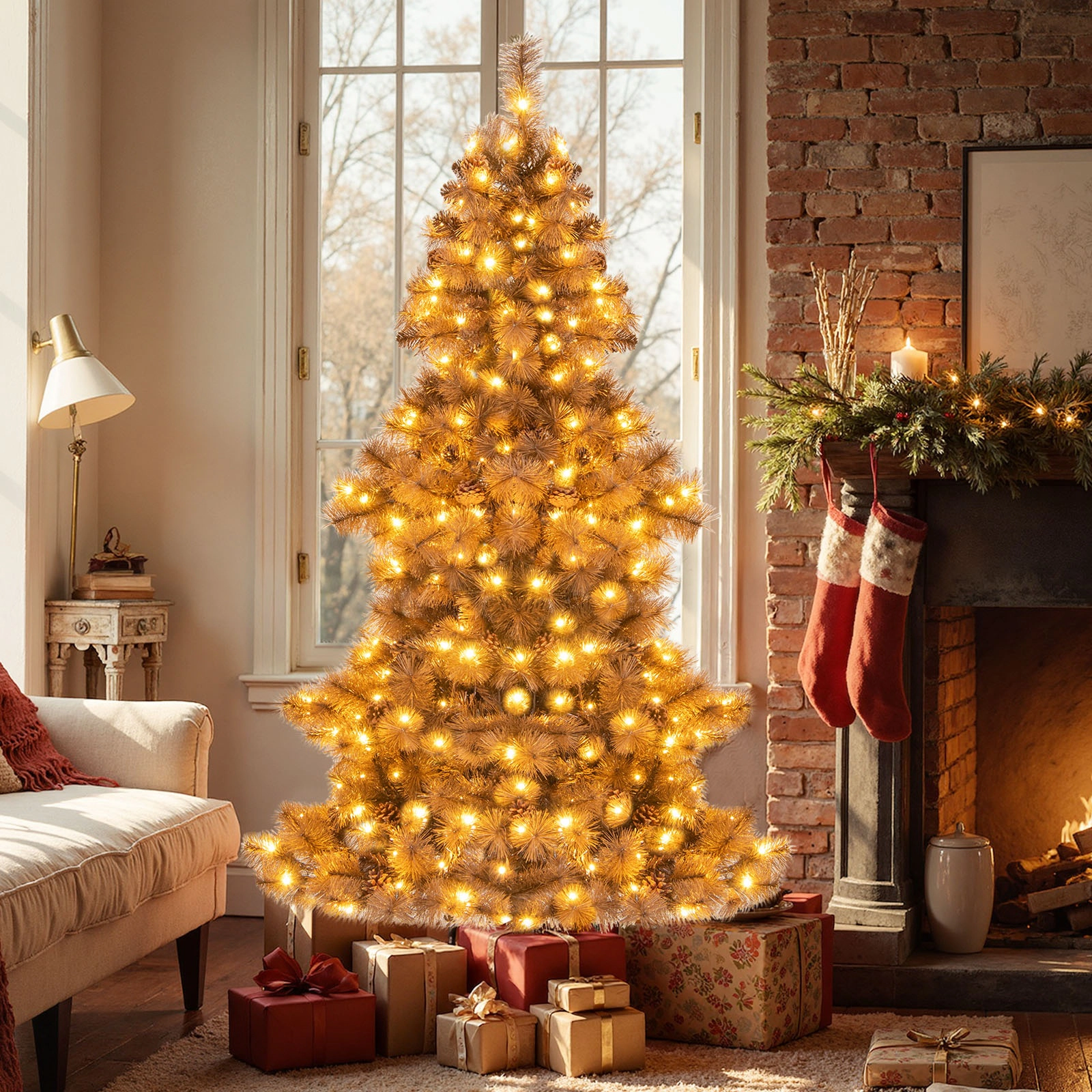 SUGIFT 6-ft Chocolate Brown Pre-Lit Artificial Christmas Tree with 52 Pine Cones and 493 Layered Tips