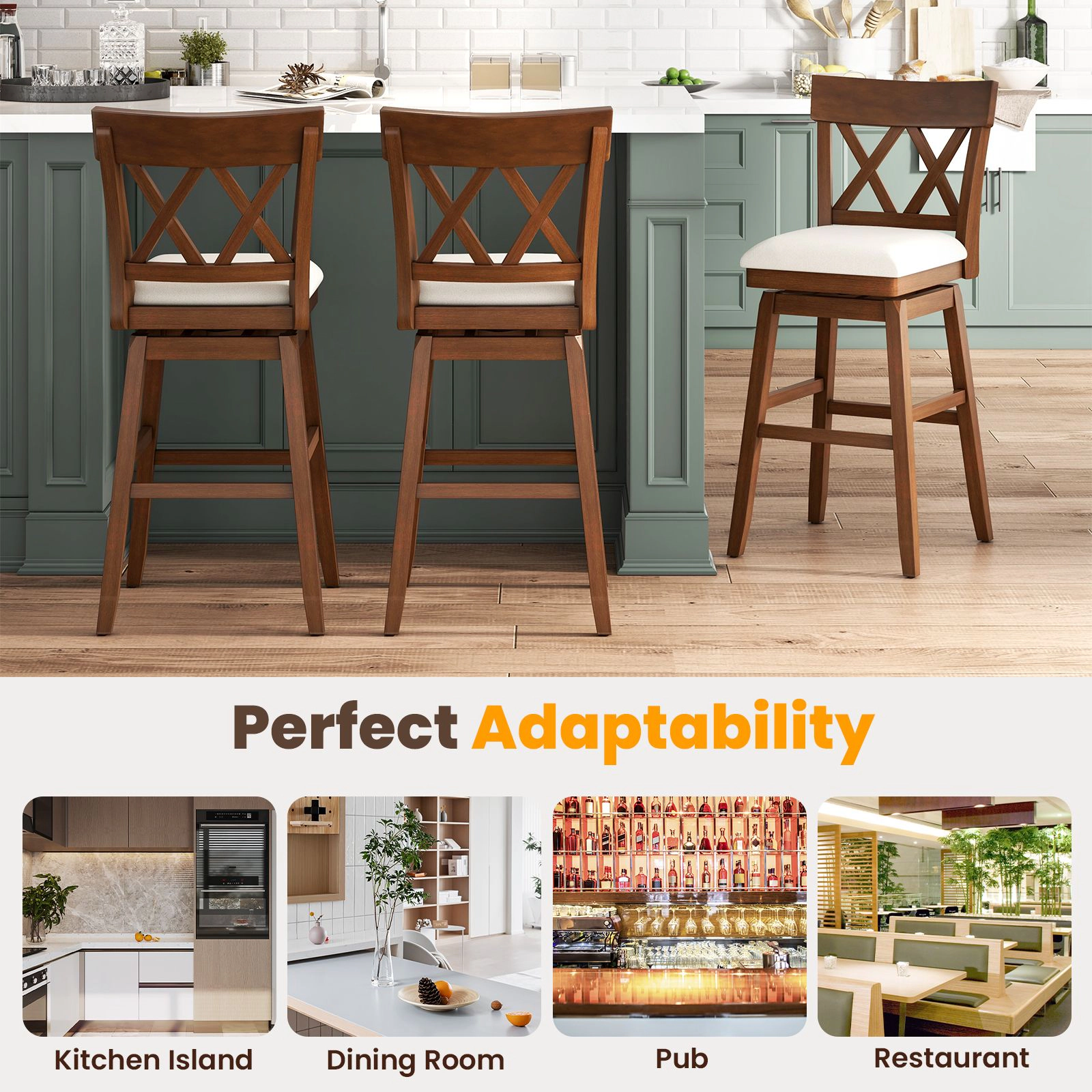 SlickBlue 31 Inch Upholstered Swivel Bar Stool with Backrest
