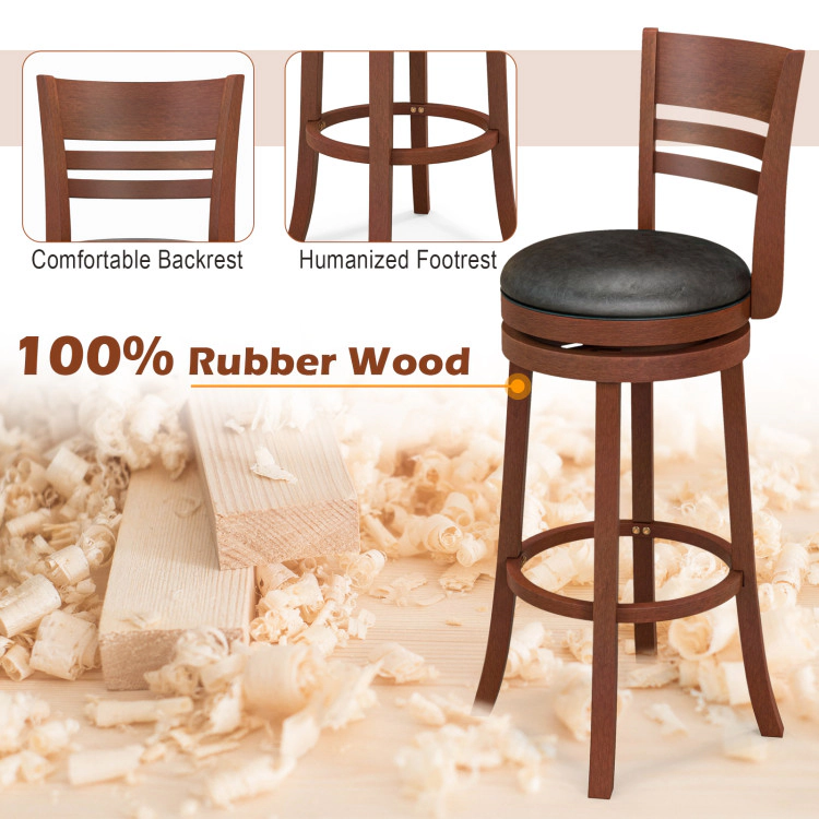 Hivvago Pair of 360° Swivel Bar Stools with PU Leather Seats