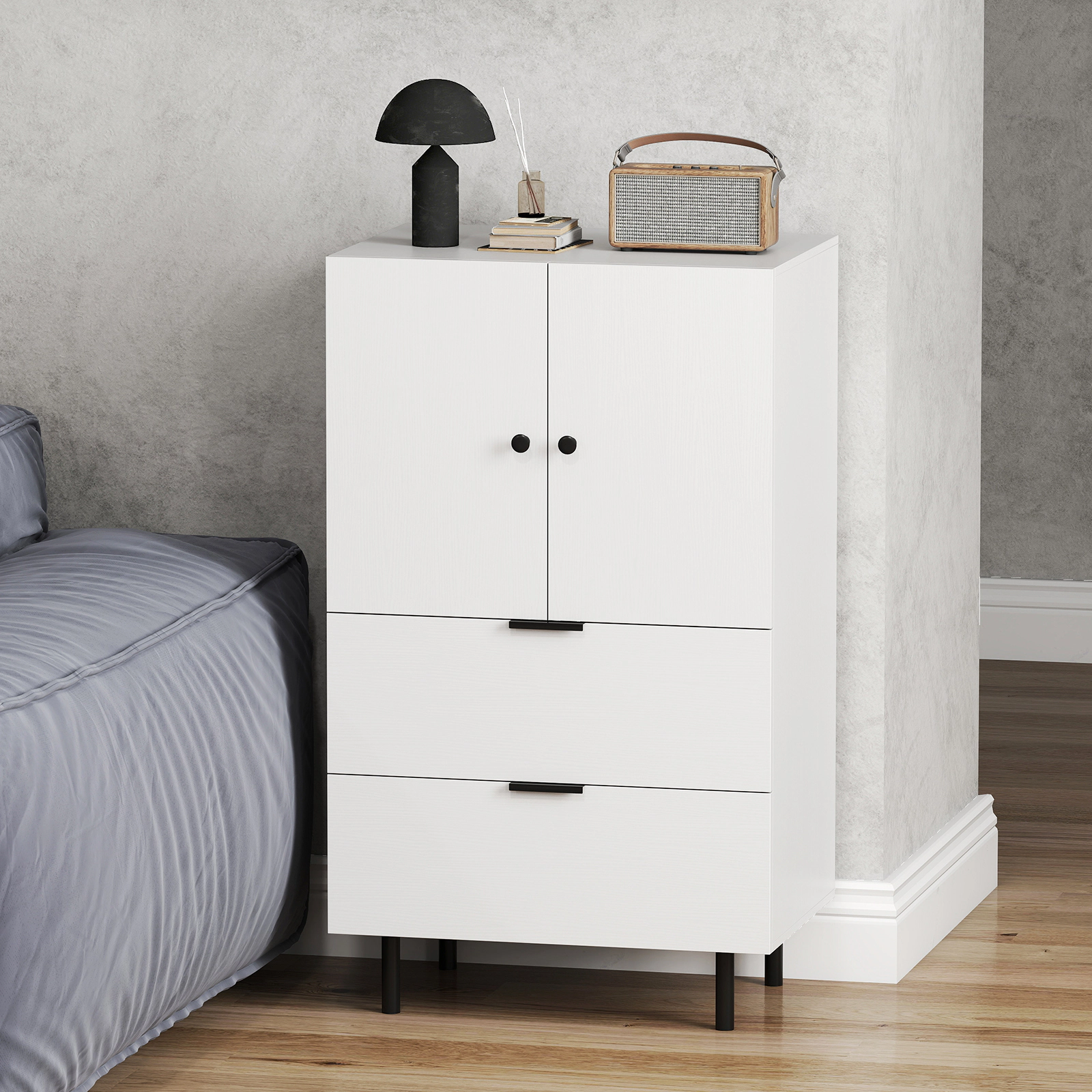 Glintex 40-Inch Narrow Serving Cupboard with 2 Deep Drawers, White