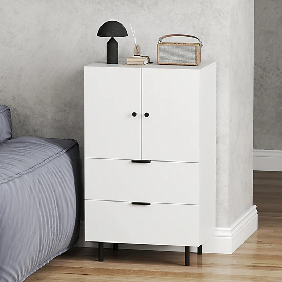 Glintex 40-Inch Narrow Serving Cupboard with 2 Deep Drawers, White