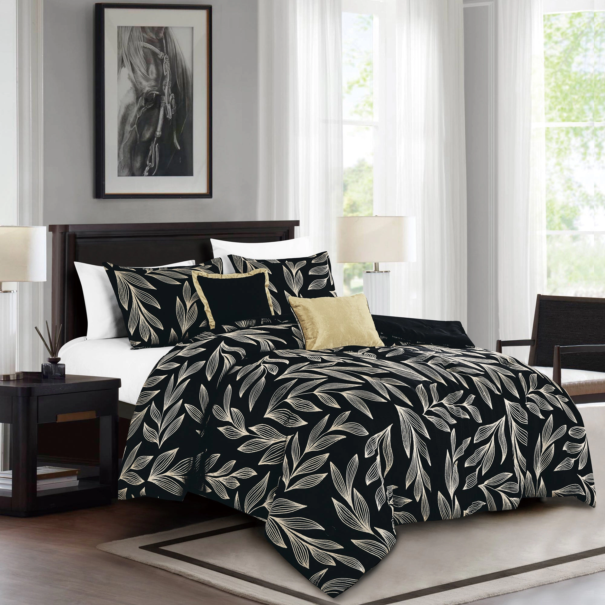 MarCielo 5 Pieces Botanical Jacquard Comforter Set，All Season Luxury Bed a Bag for Bedroom